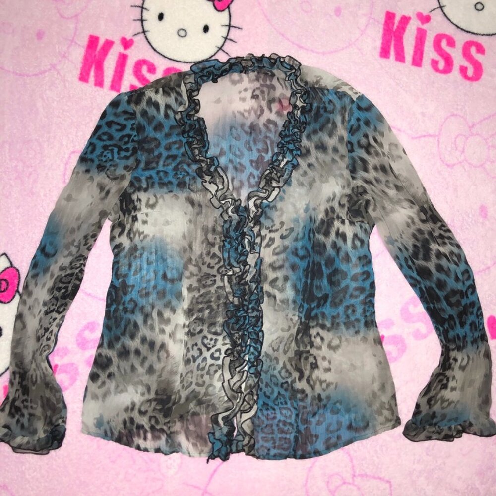 y2k trashy leopard ruffle bell sleeve top